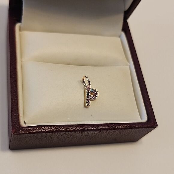 Dainty P Initial Rhinestone Charm Pendant  Gold Tone - Picture 1 of 5
